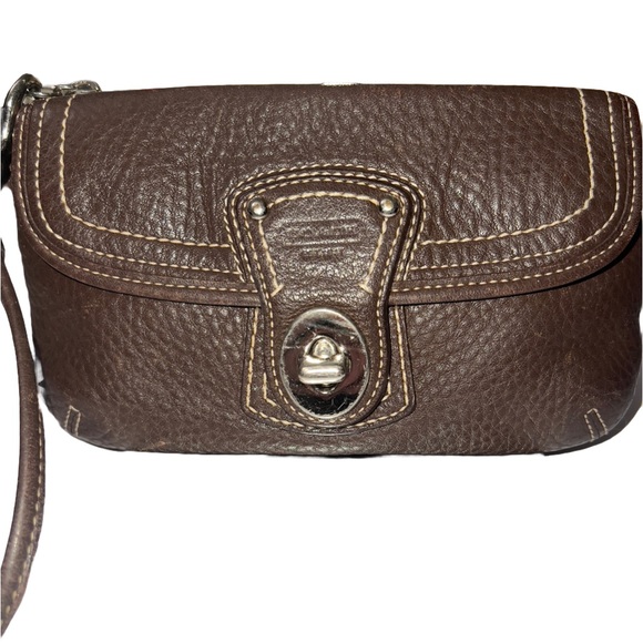 Coach Handbags - Coach Legacy Brown Pebbled Leather Turnlock Zipper Closure Wristlet Coin Wallet